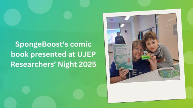 SpongeBoost's comic book presented at UJEP Researchers’ Night 2025